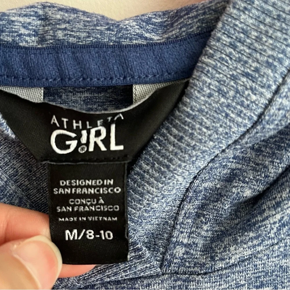 Athleta Girl Uptempo Heathered Blue Hoodie Thumb Holes Pockets Size Medium 8-10